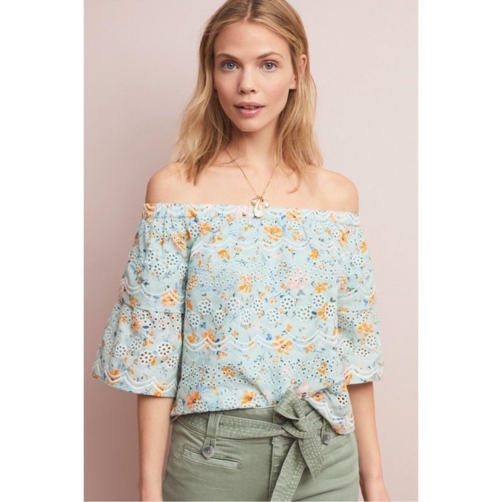 Anthropologie Laia Ashtabula Eyelet Floral Off-The-Shoulder Blouse Women’s XS